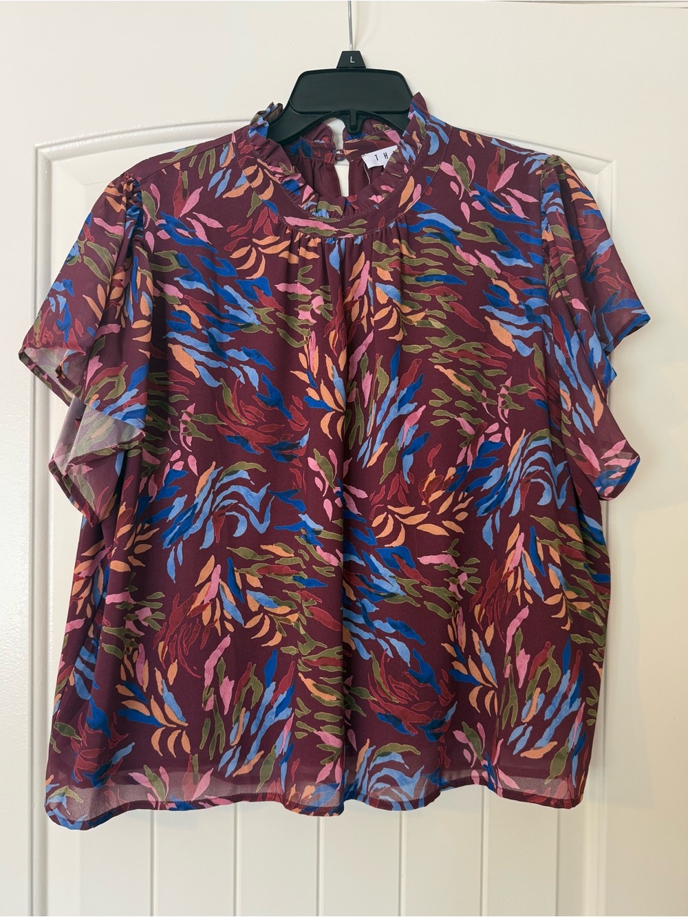 THML Burgundy Floral Multicolor Blouse - Large